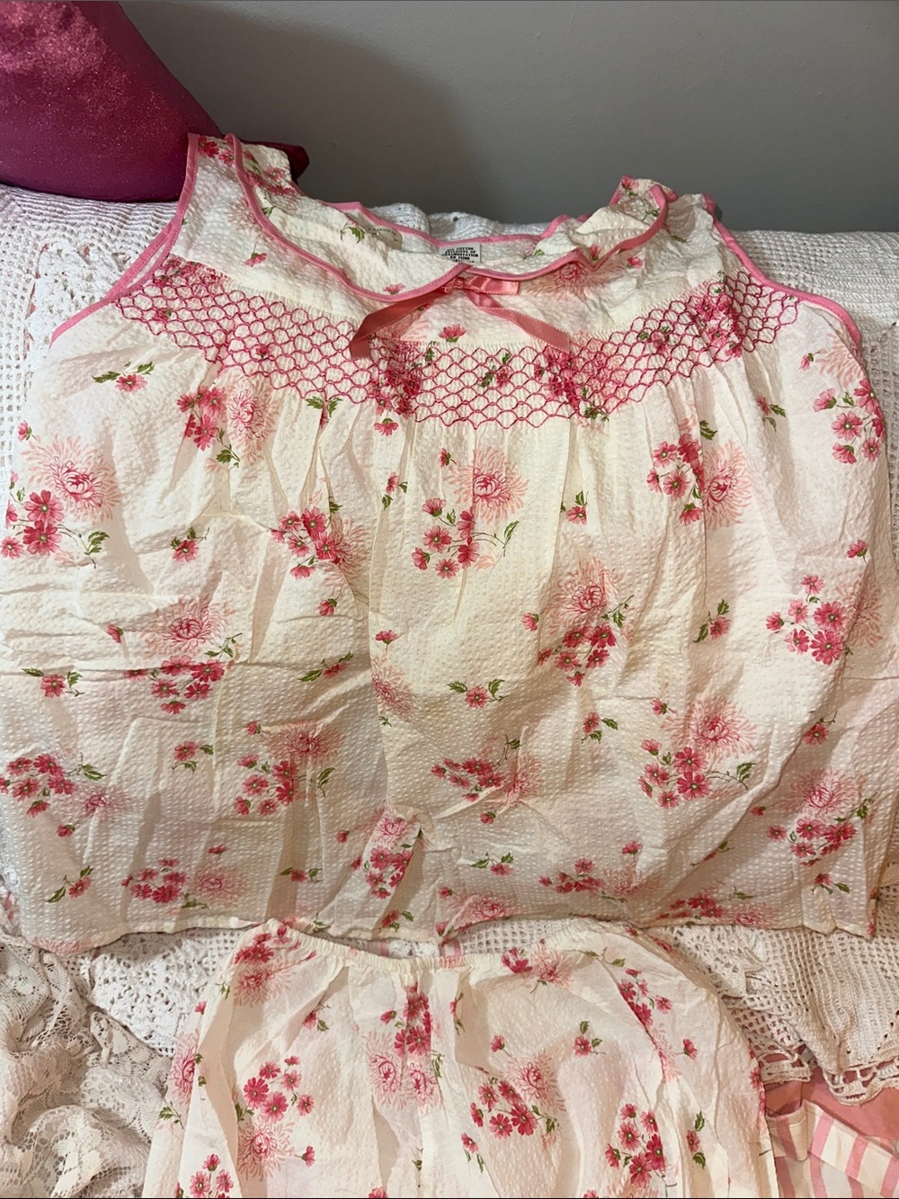 Vintage Floral Two-Piece Cotton Set in Blue 2 sets - Picture 7 of 9